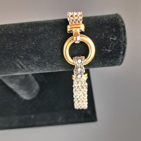 Mesh Chain Necklace & Bracelet Set with Donut Pendant Silver & Gold Tone - Picture 10 of 15